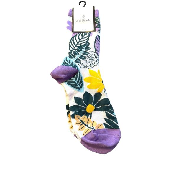 Vera Bradley Floral Purple White Women’s Crew Socks One Size Fits Most NWT - Picture 1 of 3